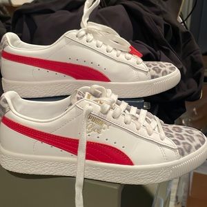 Puma Clyde red and leopard sneakers.  Worn 1x.  Only wear on the bottom.